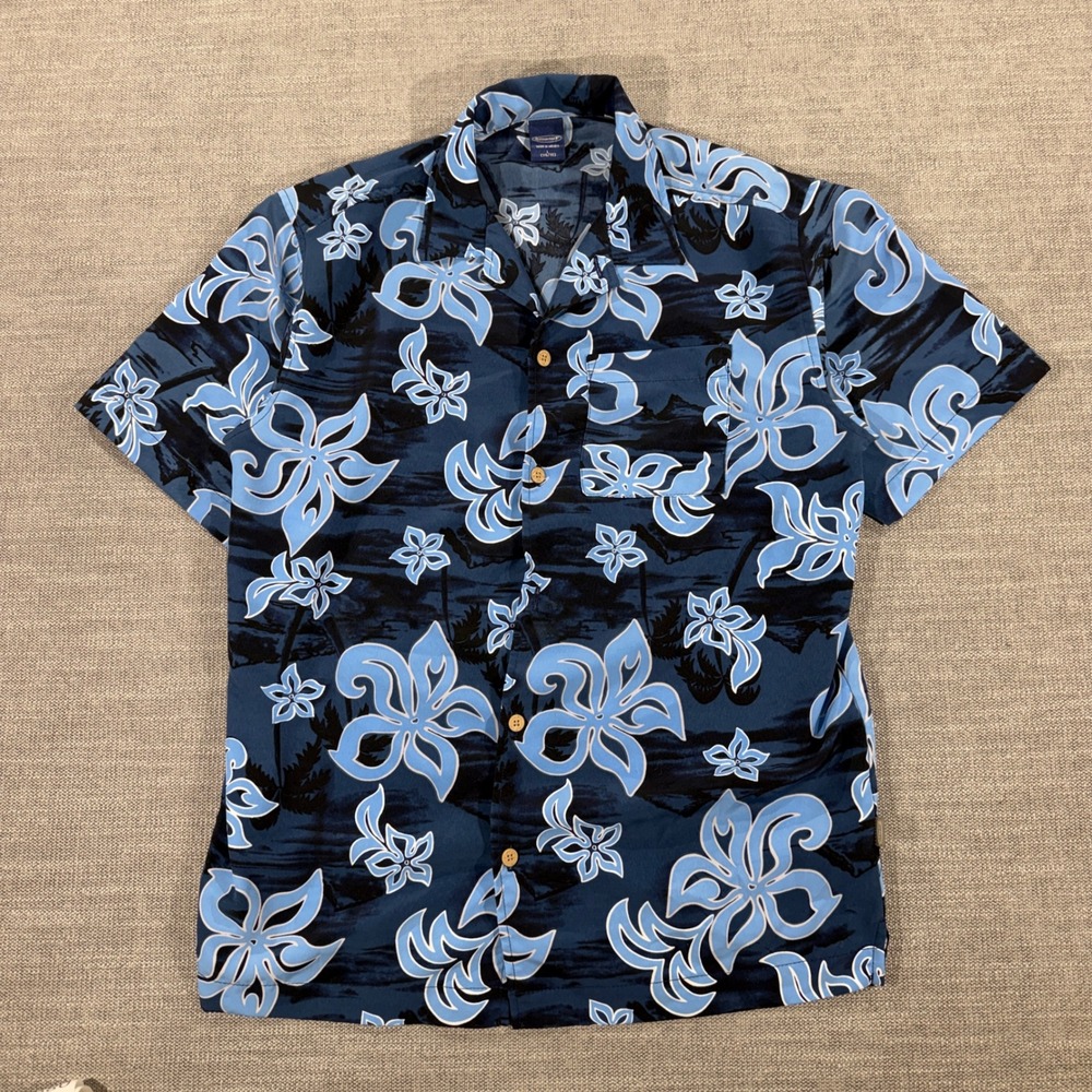 Sideout Hawaiian Shirt Boys Size L 14/16 Blue Tropical Hibiscus Excellent Aloha‎